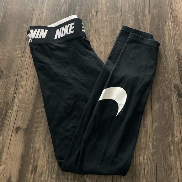 Nike Black & White Cotton Leggings Sz M - Picture 1 of 2